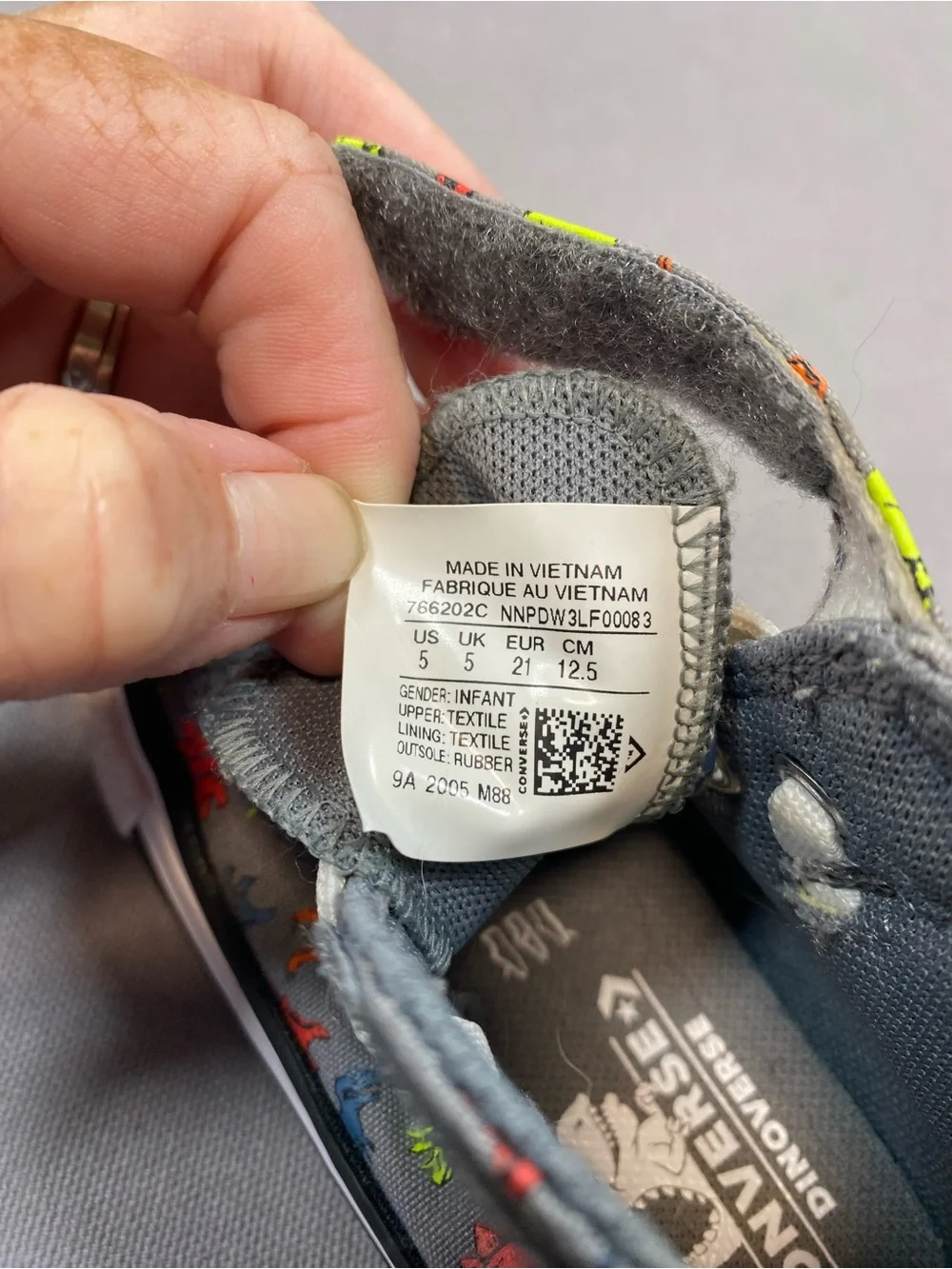Converse Kids Gray High-Top Sneakers with Neon Dino Print